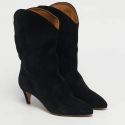 Pre Owned Isabel Marant Black Suede Dernee High Ankle Length Boots Size 36