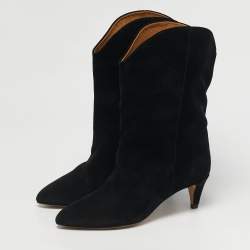 Pre Owned Isabel Marant Black Suede Dernee High Ankle Length Boots Size 36