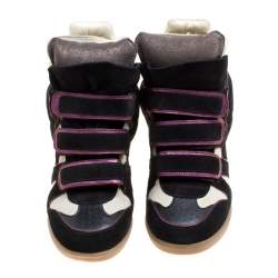 Pre Owned Isabel Marant Two Tone Suede and Leather Bekett Wedge Sneakers Size 35