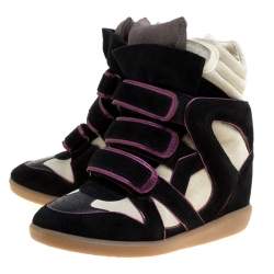 Pre Owned Isabel Marant Two Tone Suede and Leather Bekett Wedge Sneakers Size 35