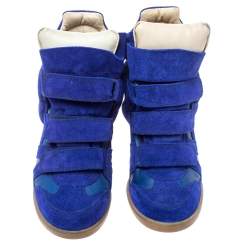 Pre Owned Isabel Marant Electric Blue Suede Leather Beckett Wedge High Top Sneakers Size 37