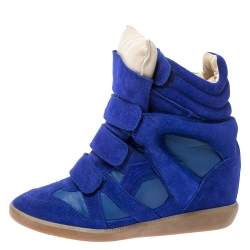 Pre Owned Isabel Marant Electric Blue Suede Leather Beckett Wedge High Top Sneakers Size 37