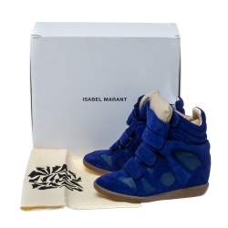 Pre Owned Isabel Marant Electric Blue Suede Leather Beckett Wedge High Top Sneakers Size 37