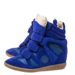 Pre Owned Isabel Marant Electric Blue Suede Leather Beckett Wedge High Top Sneakers Size 37