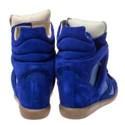 Pre Owned Isabel Marant Electric Blue Suede Leather Beckett Wedge High Top Sneakers Size 37