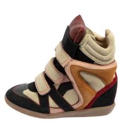 Pre Owned Isabel Marant Multicolor Suede Leather Bekett Wedge High Top Sneakers Size 38