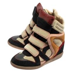 Pre Owned Isabel Marant Multicolor Suede Leather Bekett Wedge High Top Sneakers Size 38
