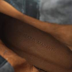 Pre Owned Isabel Marant Multicolor Suede And Leather Printed Corduroy Kate Wedge Ankle Boots Size 36