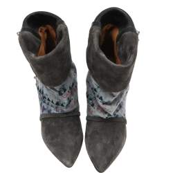 Pre Owned Isabel Marant Multicolor Suede And Leather Printed Corduroy Kate Wedge Ankle Boots Size 36