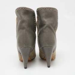 Pre Owned Isabel Marant Grey/Beige Suede and Leather Lance Ankle Boots Size 38