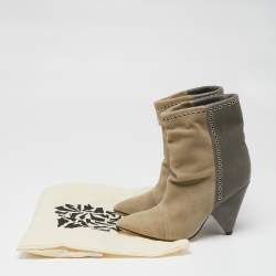 Pre Owned Isabel Marant Grey/Beige Suede and Leather Lance Ankle Boots Size 38