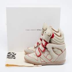 Isabel Marant Grey/Metallic Red Suede and Leather Bekett Wedge Sneakers Size 36