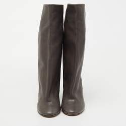 Pre Owned Isabel Marant Grey Leather Midcalf Boots Size 40