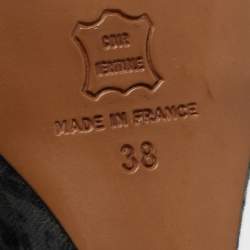 Pre Owned Isabel Marant Black/Green Leather and Printed Canvas Open Toe Wedge Boots Size 38