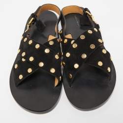 Pre Owned Isabel Marant Black Suede Studded Slingback Flats Size 40