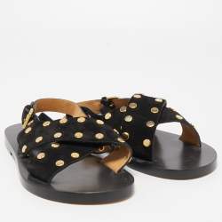Pre Owned Isabel Marant Black Suede Studded Slingback Flats Size 40