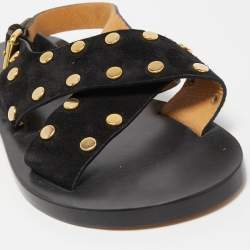 Pre Owned Isabel Marant Black Suede Studded Slingback Flats Size 40