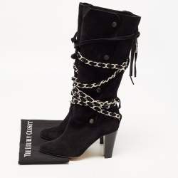Isabel Marant Black Suede Chain Details Mid Calf Boots Size 39
