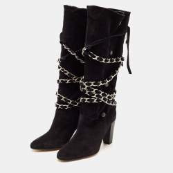 Isabel Marant Black Suede Chain Details Mid Calf Boots Size 39
