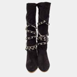 Isabel Marant Black Suede Chain Details Mid Calf Boots Size 39
