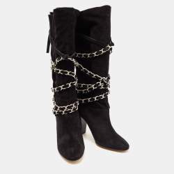 Isabel Marant Black Suede Chain Details Mid Calf Boots Size 39