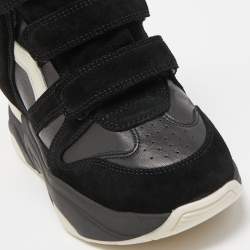 Isabel Marant Black Leather and Suede Monumental Bask Wedge Sneakers Size 40