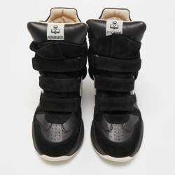 Isabel Marant Black Leather and Suede Monumental Bask Wedge Sneakers Size 40
