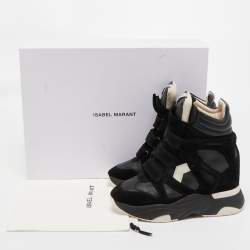 Isabel Marant Black Leather and Suede Monumental Bask Wedge Sneakers Size 40