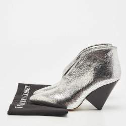 Isabel Marant Silver Foil Textured Leather Adenn Ankle Booties Size 38