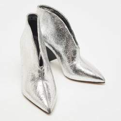 Isabel Marant Silver Foil Textured Leather Adenn Ankle Booties Size 38