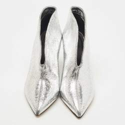 Isabel Marant Silver Foil Textured Leather Adenn Ankle Booties Size 38