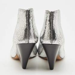 Isabel Marant Silver Foil Textured Leather Adenn Ankle Booties Size 38