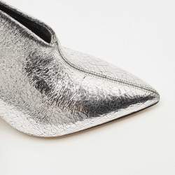 Isabel Marant Silver Foil Textured Leather Adenn Ankle Booties Size 38