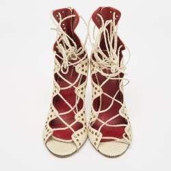 Isabel Marant Cream Python Embossed Leather Lelie Strappy Sandals Size 40