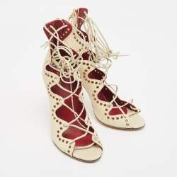 Isabel Marant Cream Python Embossed Leather Lelie Strappy Sandals Size 40