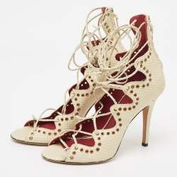 Isabel Marant Cream Python Embossed Leather Lelie Strappy Sandals Size 40