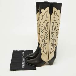 Pre Owned Isabel Marant Beige/Black Suede and Leather Knee Length Boots Size 37