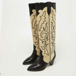 Pre Owned Isabel Marant Beige/Black Suede and Leather Knee Length Boots Size 37