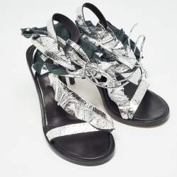 Pre Owned Isabel Marant Silver Texture Leather Aseta Ankle Strap Sandals Size 39