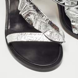 Pre Owned Isabel Marant Silver Texture Leather Aseta Ankle Strap Sandals Size 39