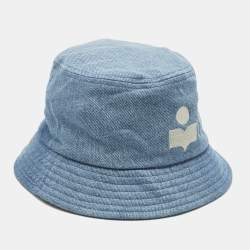 Pre Owned Isabel Marant Blue Denim Logo Embroidery Detail Bucket Hat (58 cm)