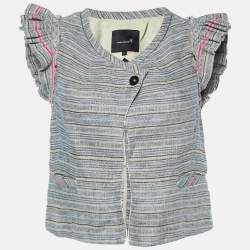 Isabel Marant Grey Stripe Linen Flutter Sleeve Crop Top XS