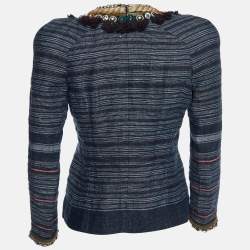Pre Owned Isabel Marant Grey Striped Linen Crystal Embellished Jacket XS