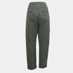Pre Owned Isabel Marant Green Suede Trim Cotton Tapered Trousers M