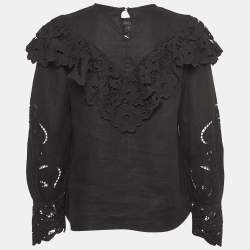 Pre Owned Isabel Marant Black Broderie-Anglaise Linen Eloine Top M