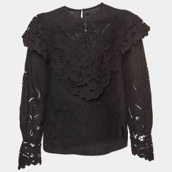 Pre Owned Isabel Marant Black Broderie-Anglaise Linen Eloine Top M