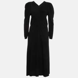 Isabel Marant Black Textured Wool Blend Ruched Midi Dress M