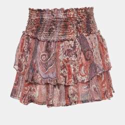 Isabel Marant Purple Multicolor Smocked Zelia Mini Skirt S