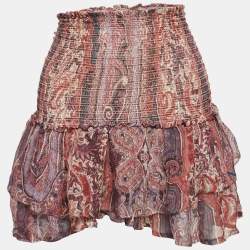  Isabel Marant Purple Multicolor Smocked Zelia Mini Skirt S