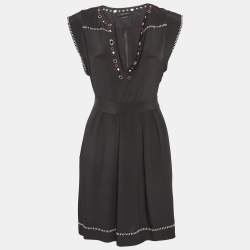 Isabel Marant Black Embellished Silk Tie-Up Waist Dress M